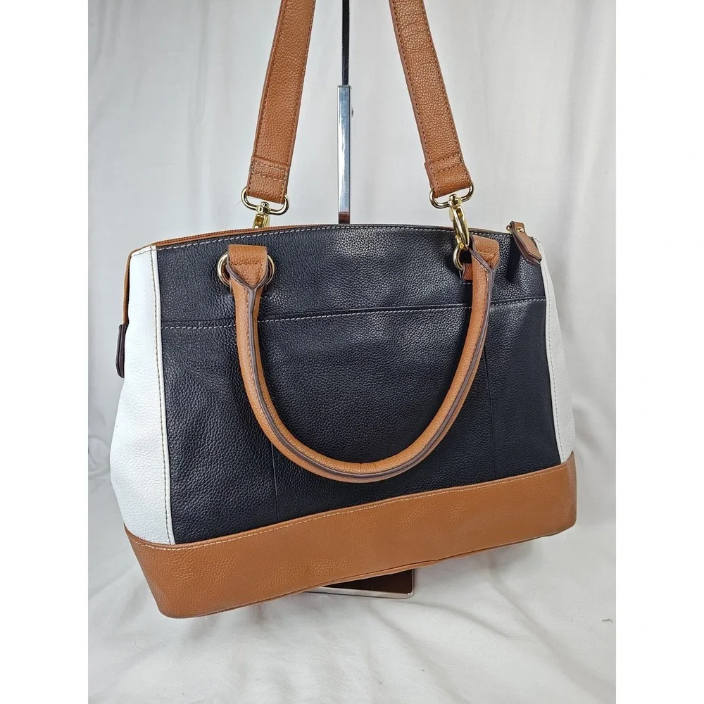 Tignanello All Day Long Convertible Satchel Bag Black White NWT Leather Purse